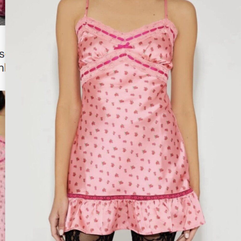 Betsey Johnson for Forever 21 Collab Pink Floral Satin Slip Dress Size M - Picture 11 of 11